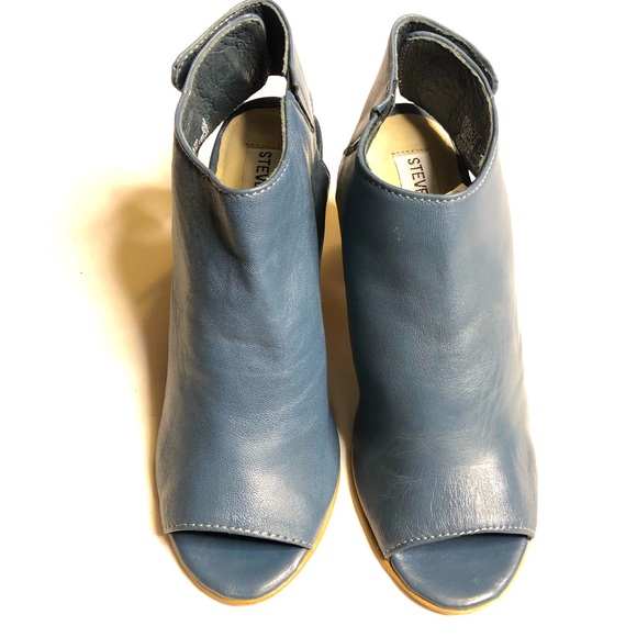 Steve Madden Nonstp blue leather peep toe heel stacked sandals booties - Picture 2 of 11